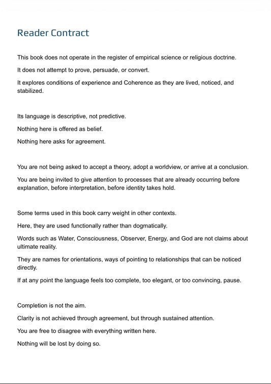 Text document titled 'Reader Contract' on a white background