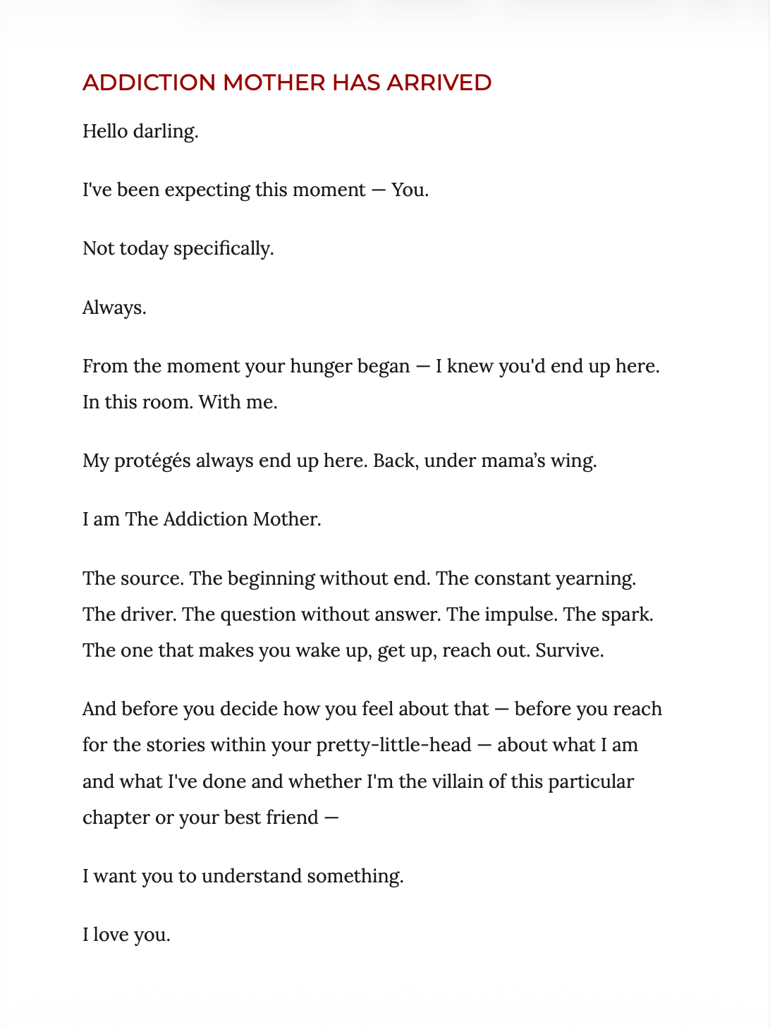 ADDICTION MY LOVE — Hunger Was Always the Compass